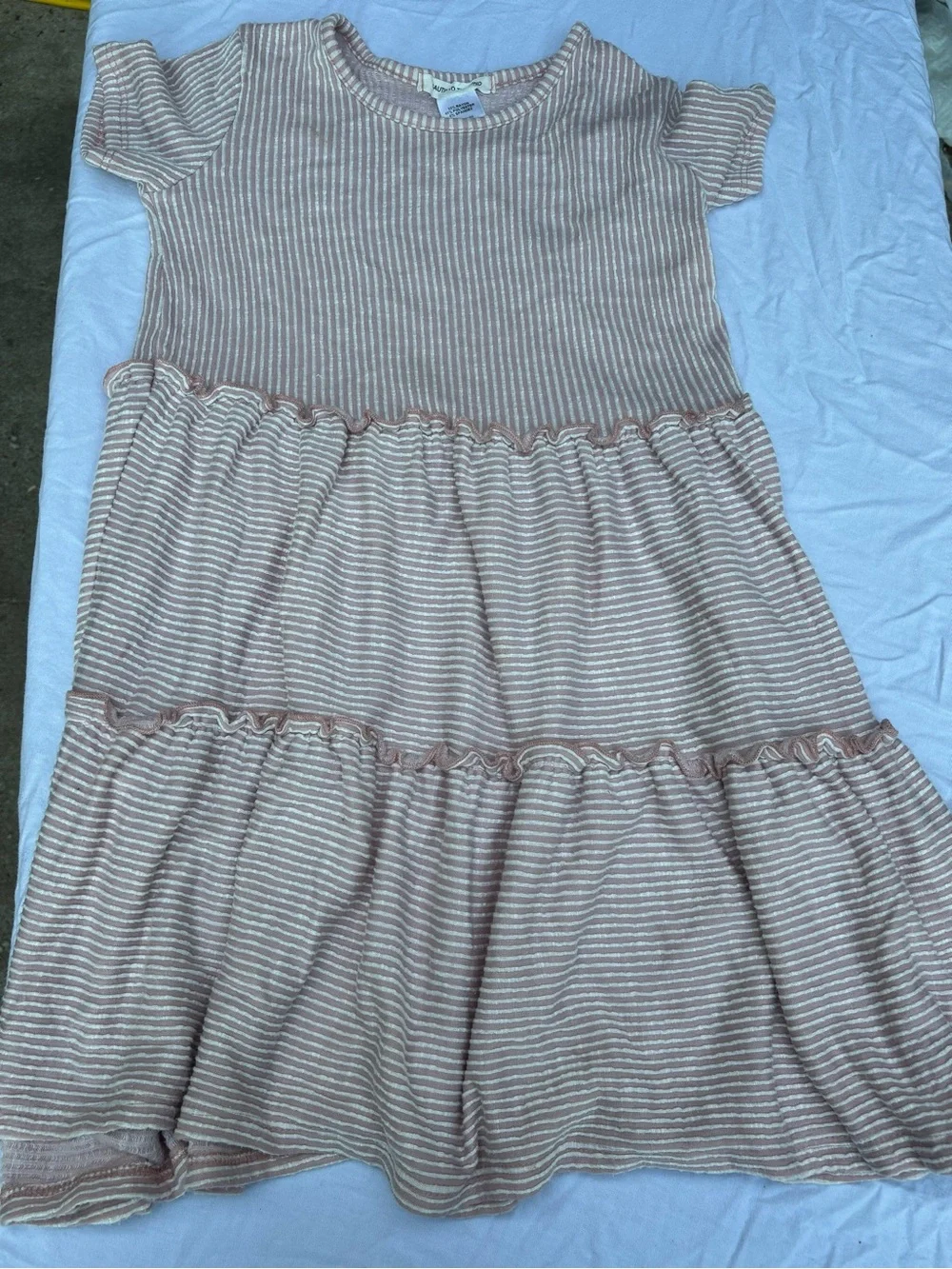 Girls' Blush Stripe Tiered Knit Dress - has a minor spot